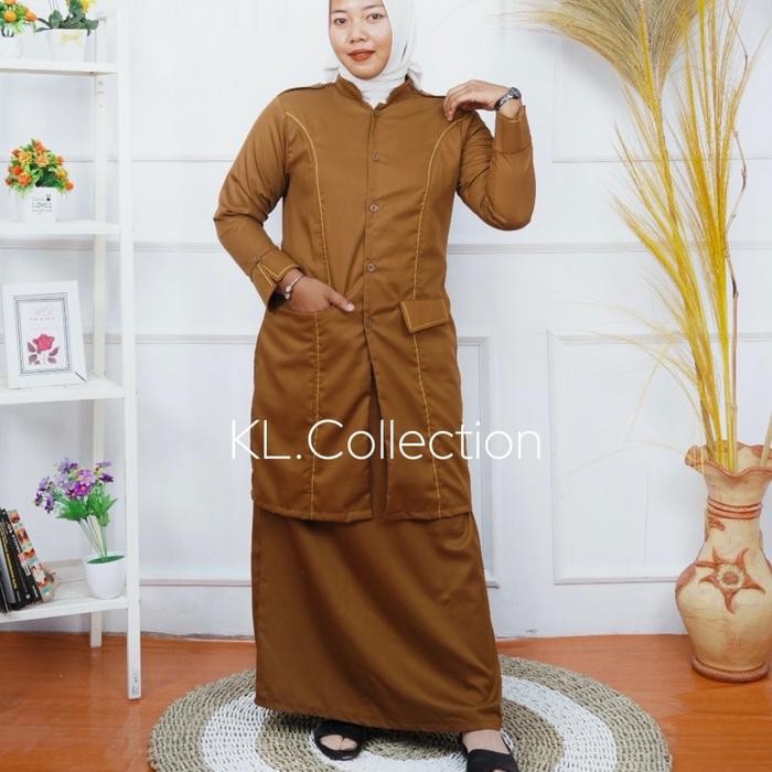 ASLI Setelan tunik PDH khaki tua pns wanita setelan pemda wanita modelan saku depan READY STOCK