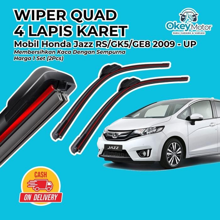 PREMIUM Wiper Mobil Honda Jazz Rs/Gk5/Ge8 2009-Up Quad 4 Lapis Karet Sapuan Pembersih Kaca Mobil 1
