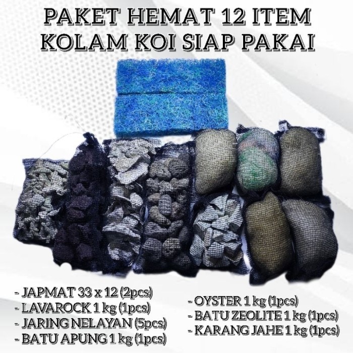 12 Item Paket Hemat Media Filter Kolam Koi Pakai Media Filter Penjernih Air Kolam Ikan Hias