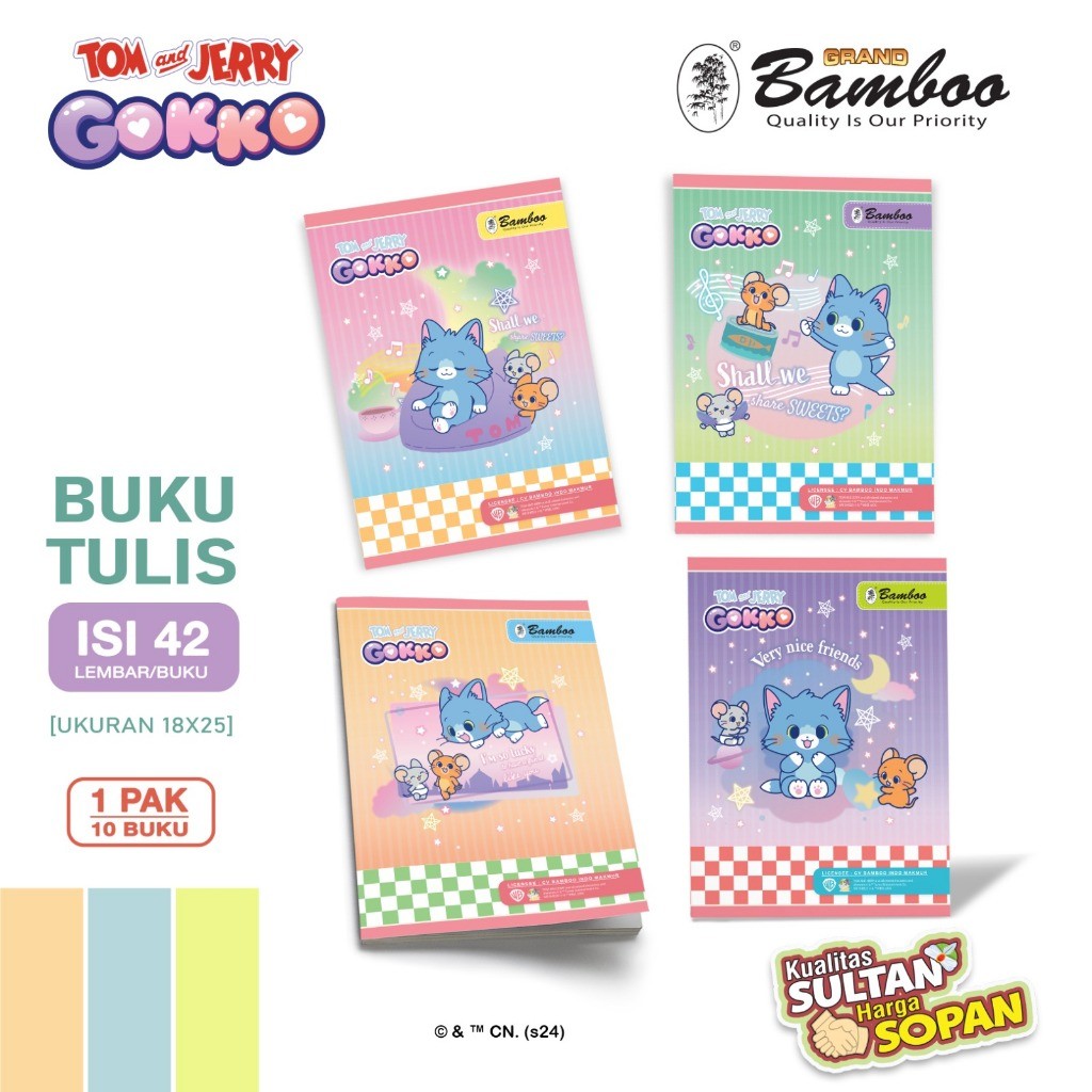 

LINDU Bamboo Buku Tulis Boxy 42 Tom&Jerry Gokko Series [ 1 Pak/ 10 buku ]
