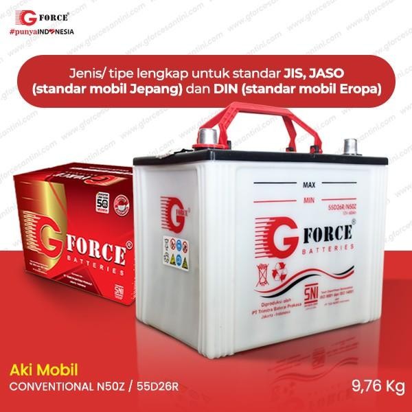 READY STOK! GFORCE N50Z - 55D26R / N50ZL - 55D26L (60 Ampere) - Aki Mobil