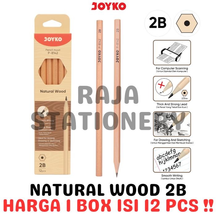 

Ready JT JOYKO PENCIL 2B NATURAL WOOD PENSIL KAYU JOYKO 2B KOMPUTER UJIAN P-8142 LUSIN BOX [12PCS]