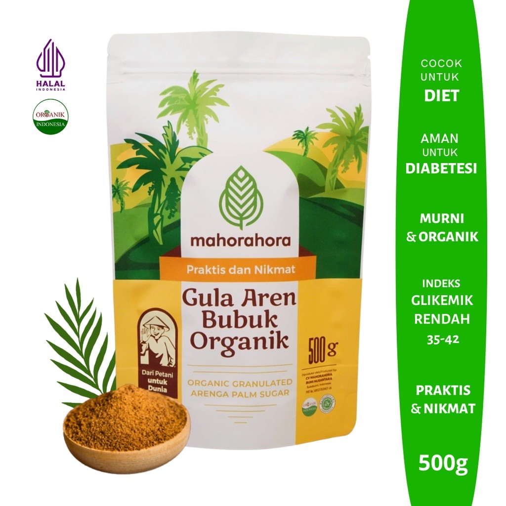

Mahorahora Gula Aren Bubuk 500 Gram (Palm Sugar/ Gula Semut) Organik, Premium, Low GI, Sertifikasi