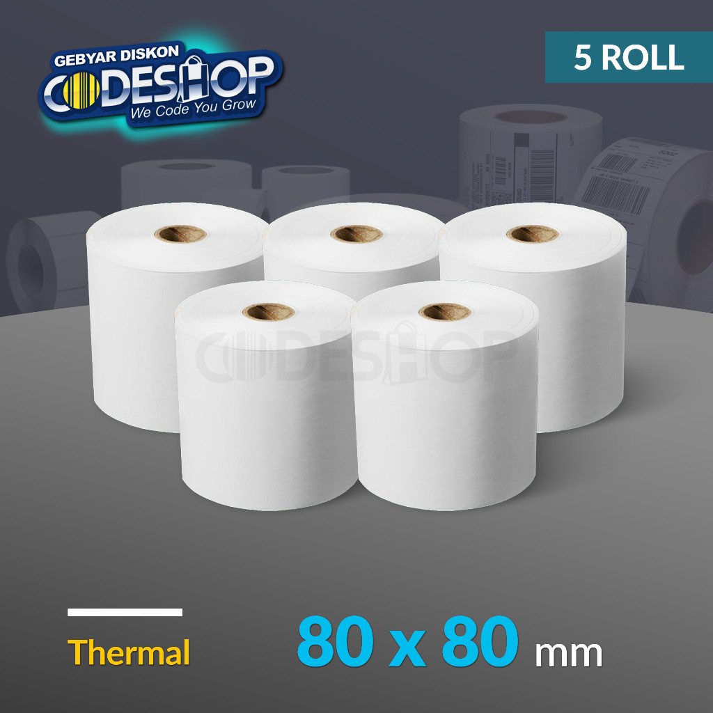 

LINDU Codeshop Kertas Thermal 80 x 80 mm Struk Printer Kasir Receipt 80mm (5 Roll)