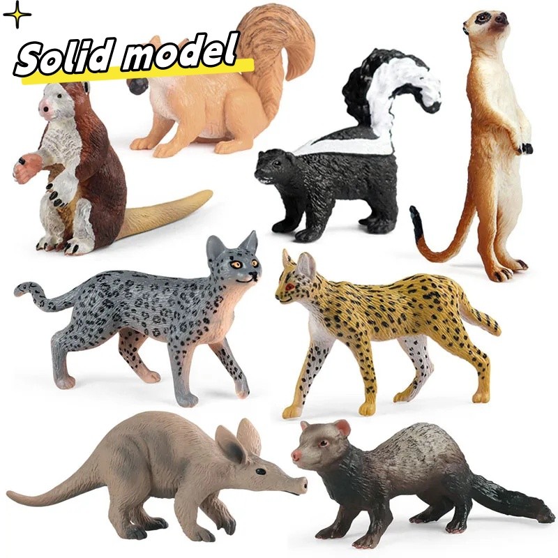 Wildlife Animal Skunk Mongoose Squirrel Snow Leopard Cat Serval Action Figures Ferret-Polecat Earth