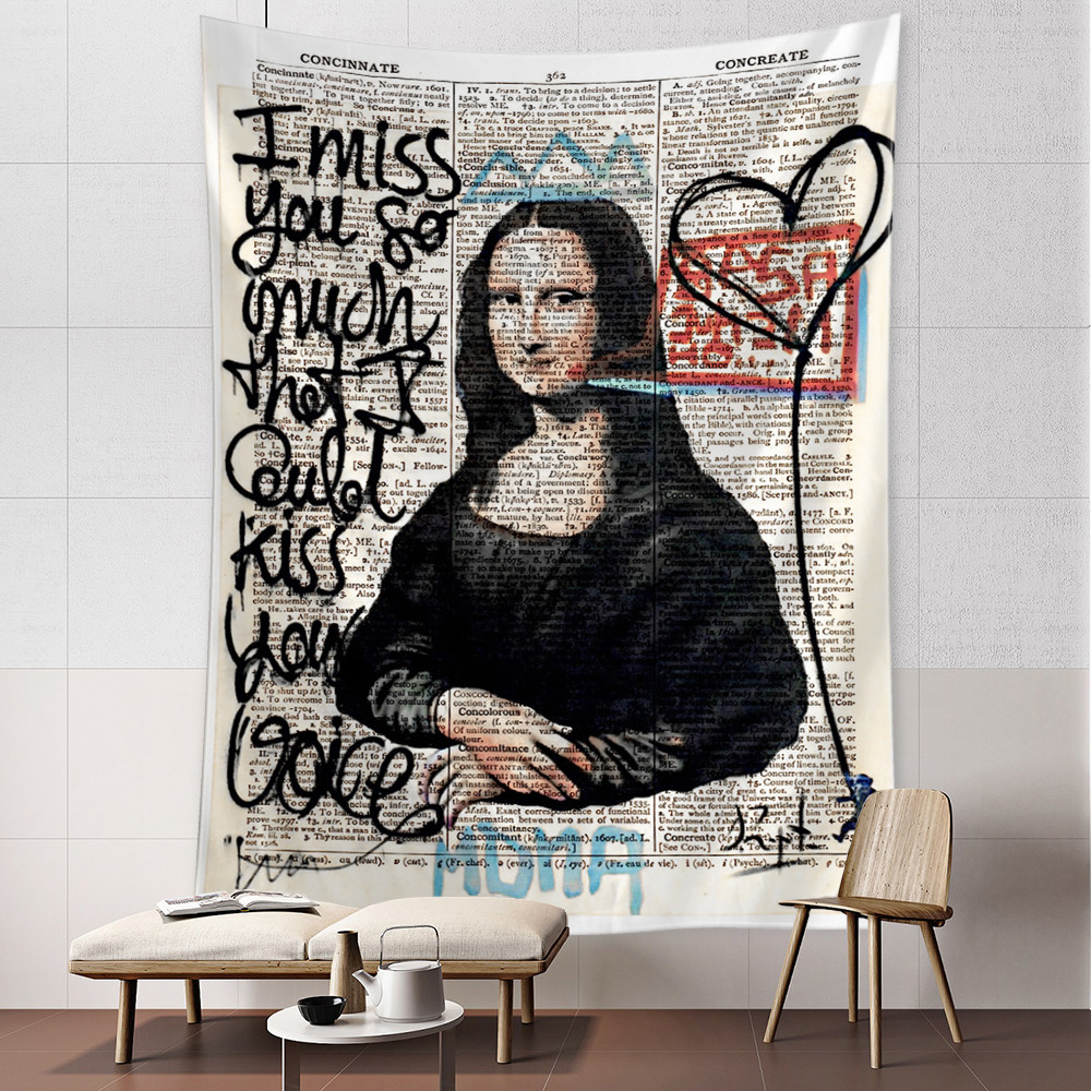Permadani Grafiti Mona Lisa Hiasan Dinding Permadani Hippie Sihir Psychedelic Gaya Boho Kamar Tidur 