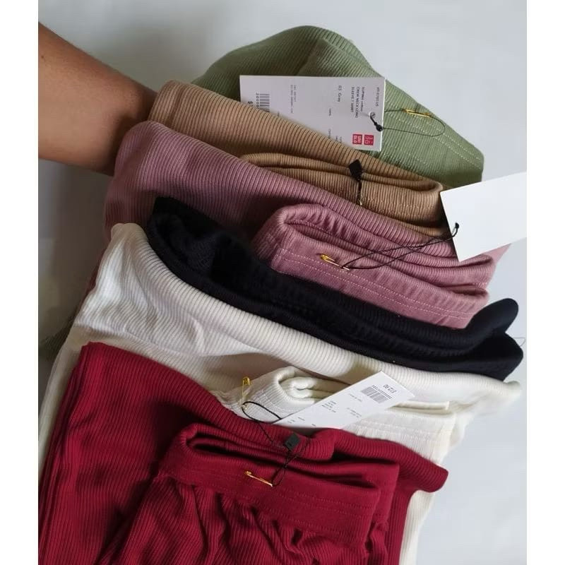 Pola Mewah Celana Kulot Panjang Hw Rib Knit Premium/Celana Wanita Kulot Jumbo Pinggang Full Karet