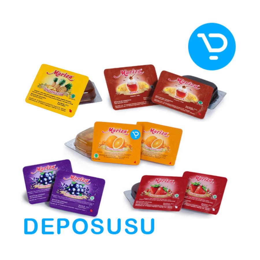 

Selai MARIZA Jam portion 10 X 14,2 gr Strawberry Nanas Bluberry Orange