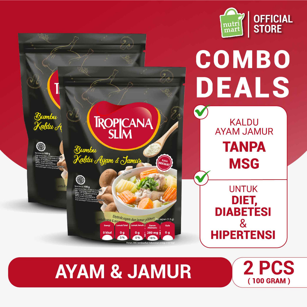 

Twin Pack - Tropicana Slim Bumbu Kaldu Ayam dan Jamur 100 gram - lebih rendah garam dan tanpa MSG