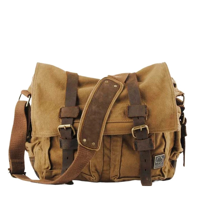 Men'S Women'S Casual Vintage Canvas Leather Cotton Rucksack Mountaineering Messenger Bag School