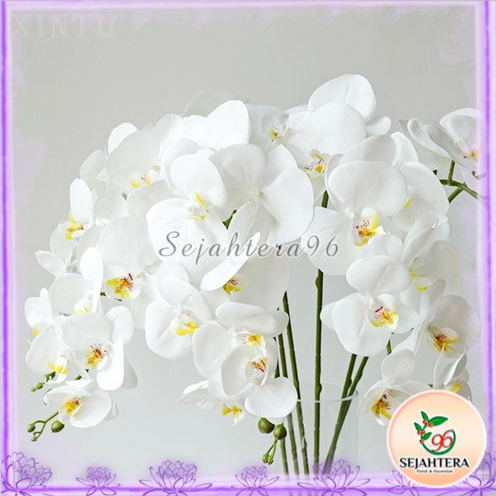 JTTOP" BUNGA ANGGREK BULAN LATEX CABANG 9 - 1 PCS BUNGA ANGGREK ARTIFICIAL BUNGA PLASTIK IMPORT -