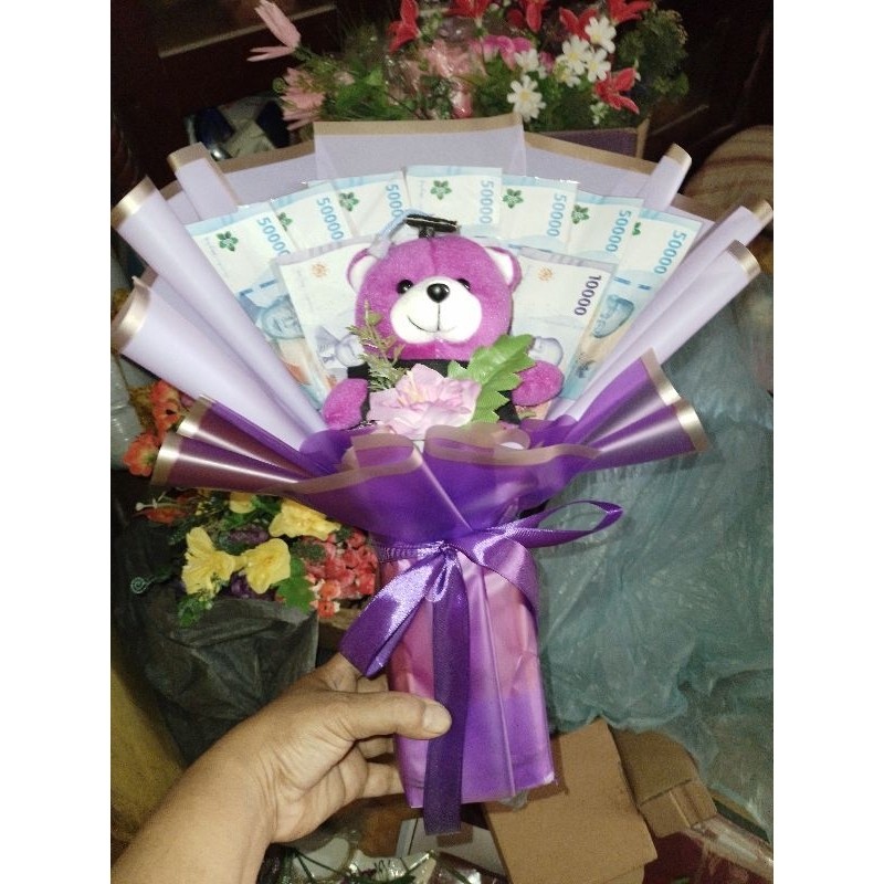 Flowpartt Buket Boneka Wisuda Plus Uang Mainan 5-20 Slot/ Buket Wisuda/ Buket Uang Mainan 5-20 Slot/