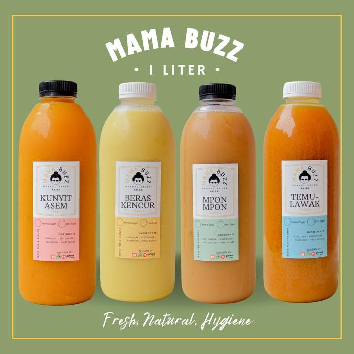

Terlaris Jamu Kunyit Asem, Beras Kencur, Mpon - Mpon Mama Buzz 1 Liter
