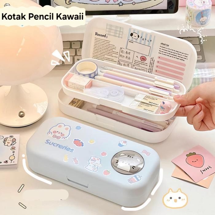 

Kotak pencil estetik Pencil Case Pastel 2 tingkat Cute tempat pencil sekolah ATK