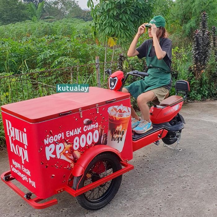 

Custom Gerobak Kopi Keliling Sepeda Listrik Bebas Request Bentuk dan Ukuran Makanan / Minuman