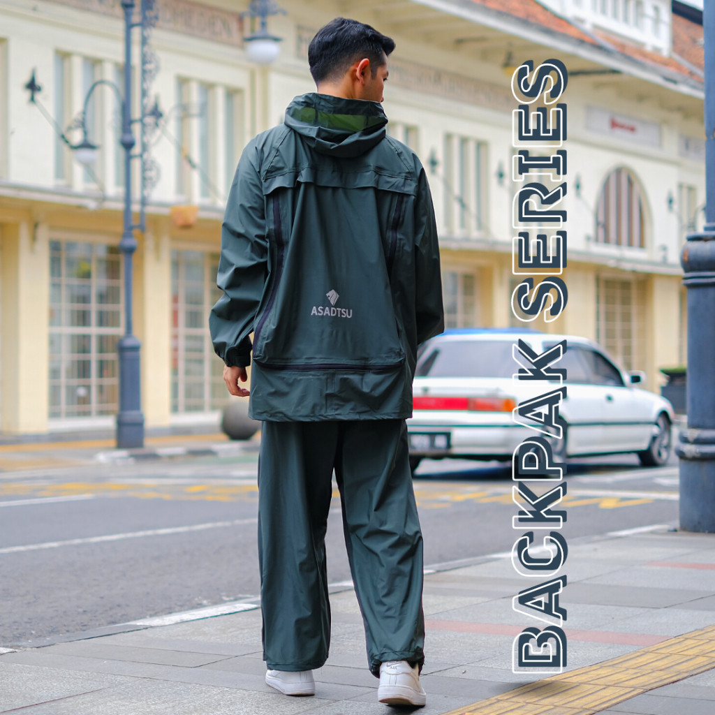 ASADTSU (Hijau Army) Jas Hujan Ransel Backpack Besar Setelan Dewasa Pria Wanita
