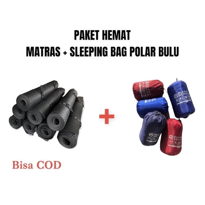 paket matras sleeping bag polar bulu - Selimut dan Matras Camping Yoga
