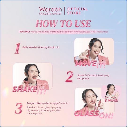 WARDAH GLASTING LIQUID LIP - Gloss Finish Lip Glaze Lip Cream WARDAH