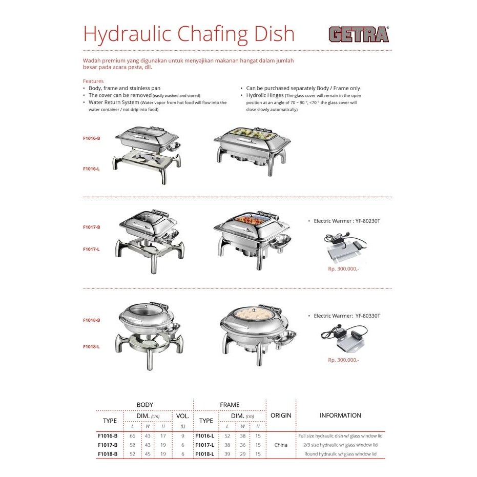 Laris Hydraulic Chafing Dish - 1016-B - Getra