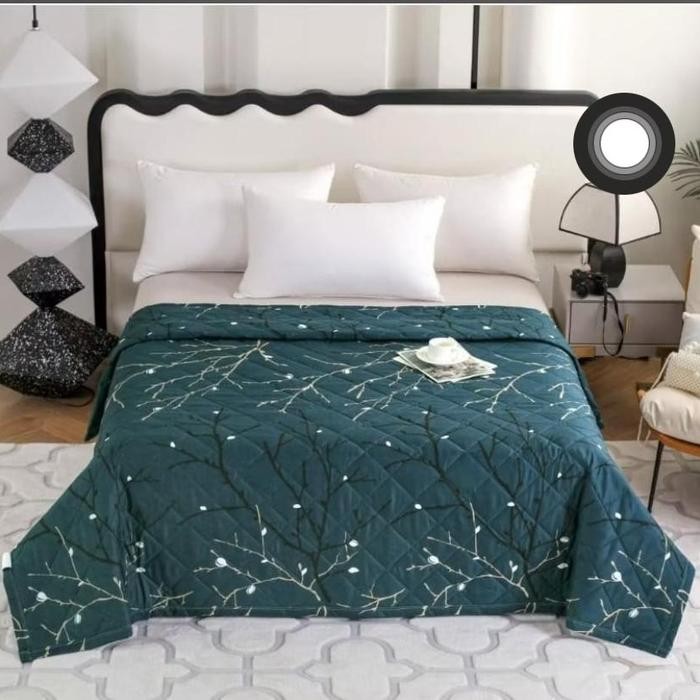 SRH Indonesia selimut bordir katun bunga garis bedcover tipis hangat