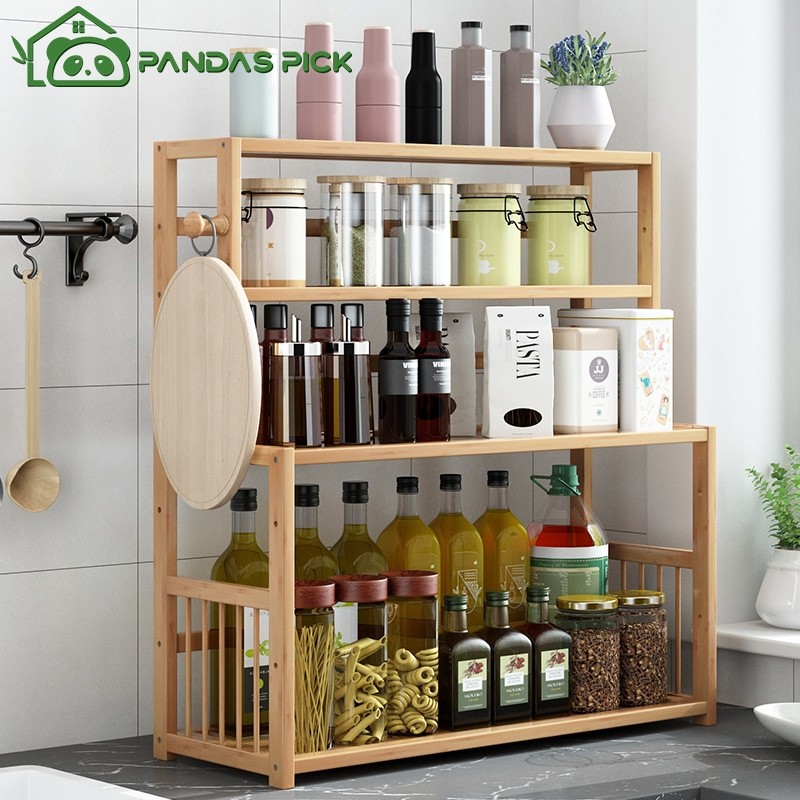 Rak Dapur Rak Bumbu Dapur Bambu Serbaguna Rak Botol Bumbu Rak Dapur Susun Multifungsi Estetik COD