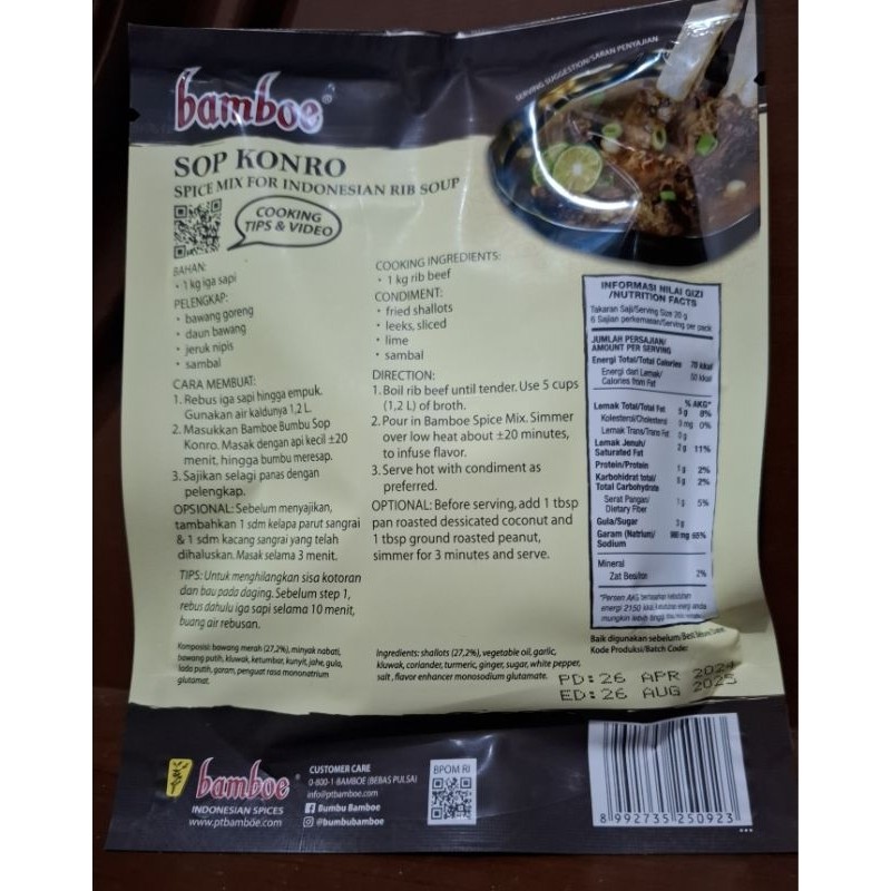 

Sensasi Lezat Bamboe Bumbu Premium Sop Konro 120Gr