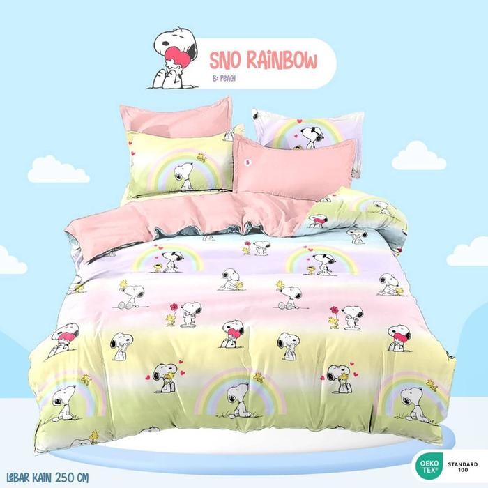 Sprei(TanpaBC)UK90x200 - 200x200 Katun Lokal Star Motif Snoopy Rainbow