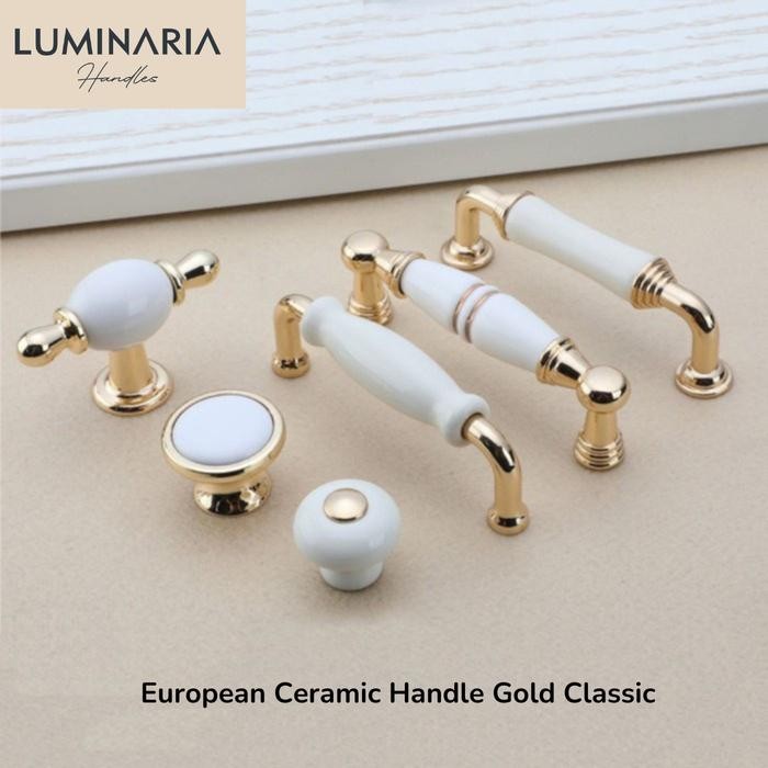 Langsung Gas. European Ceramic Handle Gold Classic Tarikan Knob Knop Lemari Tarikan Keramik Emas