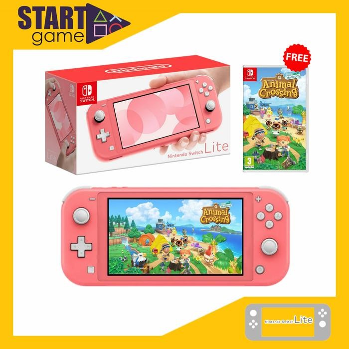 Nintendo Switch Lite Coral + Kaset Game Animal Crossing New Horizons