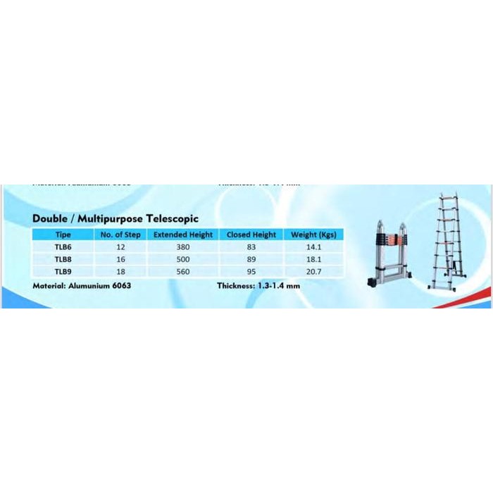 New.. Tangga Double Telescopic 2.5+2.5=5,0 Meteralumunium Telescopic Denkoo