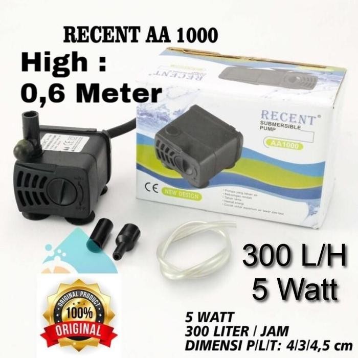 RECENT AA 1000 Pompa Air Celup Kolam Ikan Aquarium Aquape AA1000
