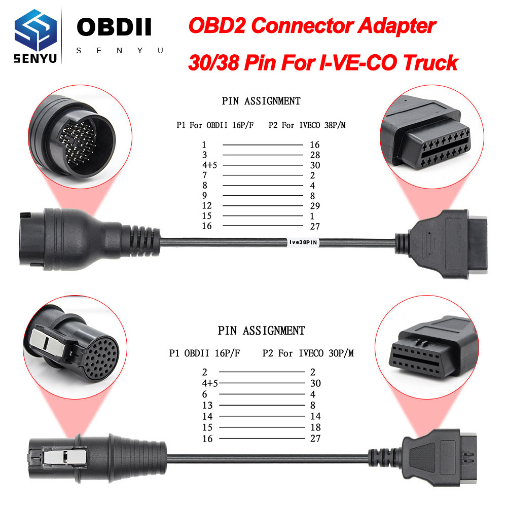 OBD2 Connector Adapter For IVECO Truck 30/38 Pin OBD to OBD2 16Pin For IVECO OBD OBD2 Diagnostic Aut