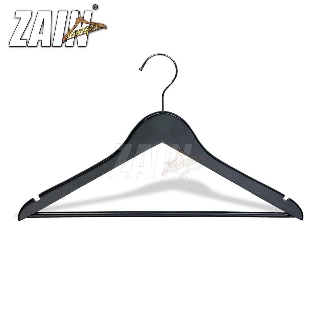 HANGER KAYU BAJU DEWASA + TANPA PALANG & PALANG KAYU + WARNA HITAM