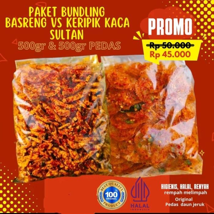 

paket hemat basreng dan kripik kaca pedas daun jeruk isi 1kg / abiyan snack.id Cemilan Camilan