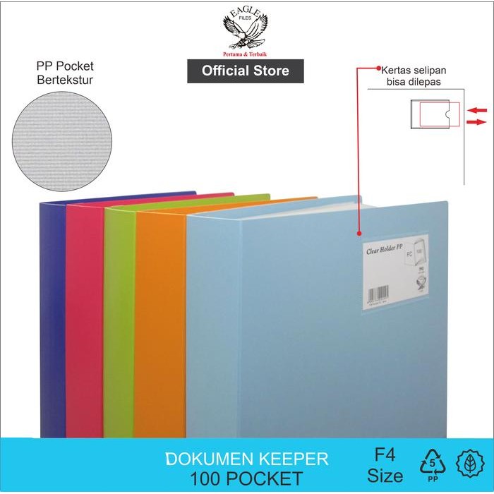 

EAGLE FILES Dokumen Keeper / Clear Holder / Document Keeper / Display Book F4 (FOLIO) 100 Pocket