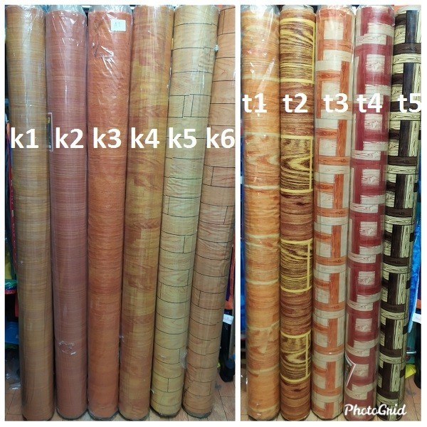 (Allthebest) Karpet Lantai Plastik Meteran Motif Kayu Alas Taplak Meja Perlak Vinyl
