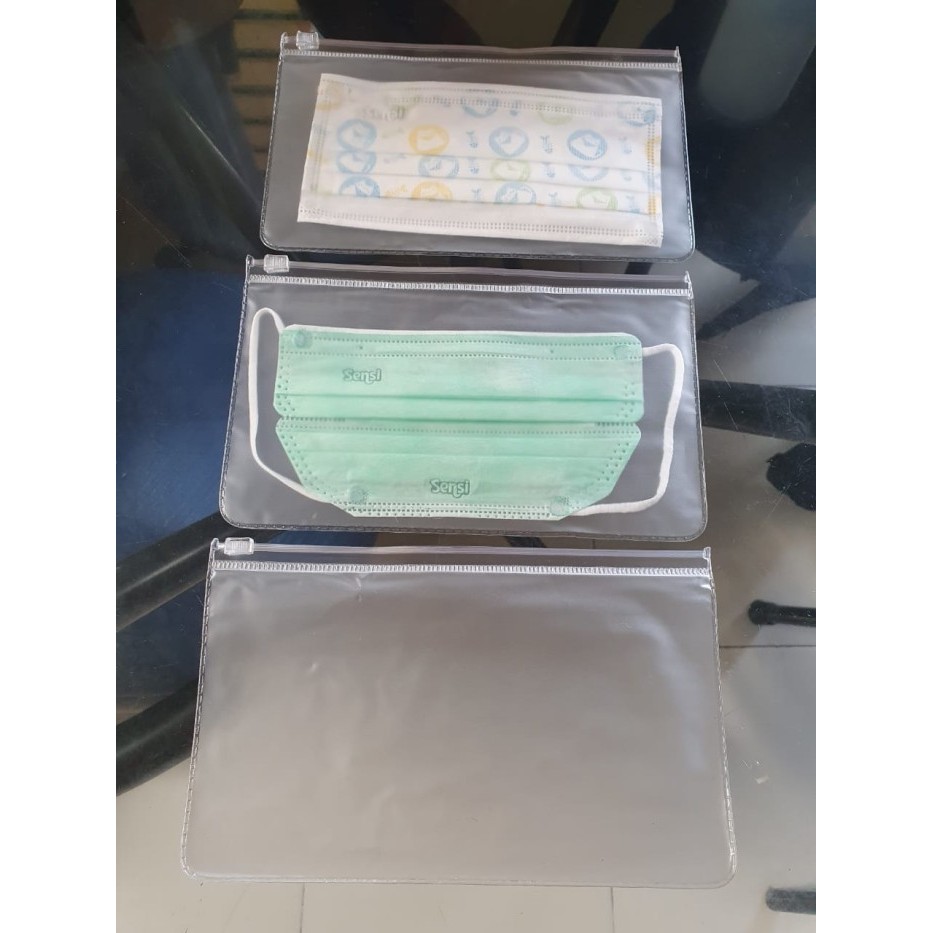 (Allthebest) Dompet Tempat Wadah Penyimpanan Masker Plastik Mika Doff Zipper Pouch