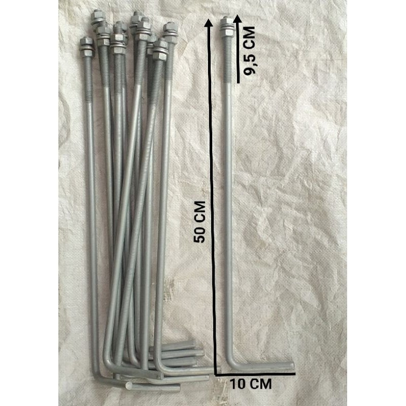 baut angkur #12 x 50Cm galvanis angkur L dobel mur angkur besi as st 41