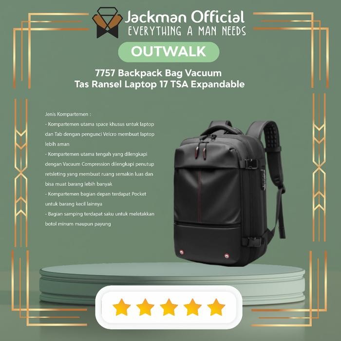 OUTWALK 7757 Backpack Bag Vacuum - Tas Ransel Laptop 17 TSA Expandable