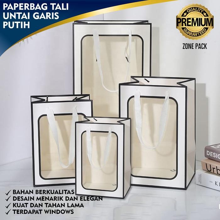 PREMIUM PaperBag Tali Untai Garis Hitam PaperBag Mika Ulang Tahun Tas Belanja Hampers Souvenir
