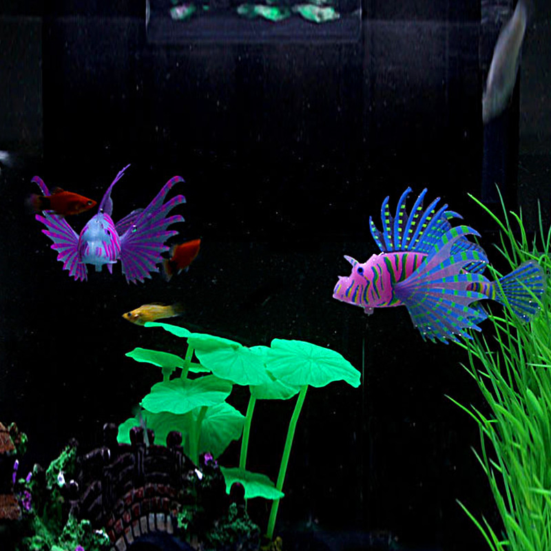 Glow-In-The-Dark Realistic Lionfish Tank Decoration Floating Non-Toxic Silicone Lionfish Fake Fish