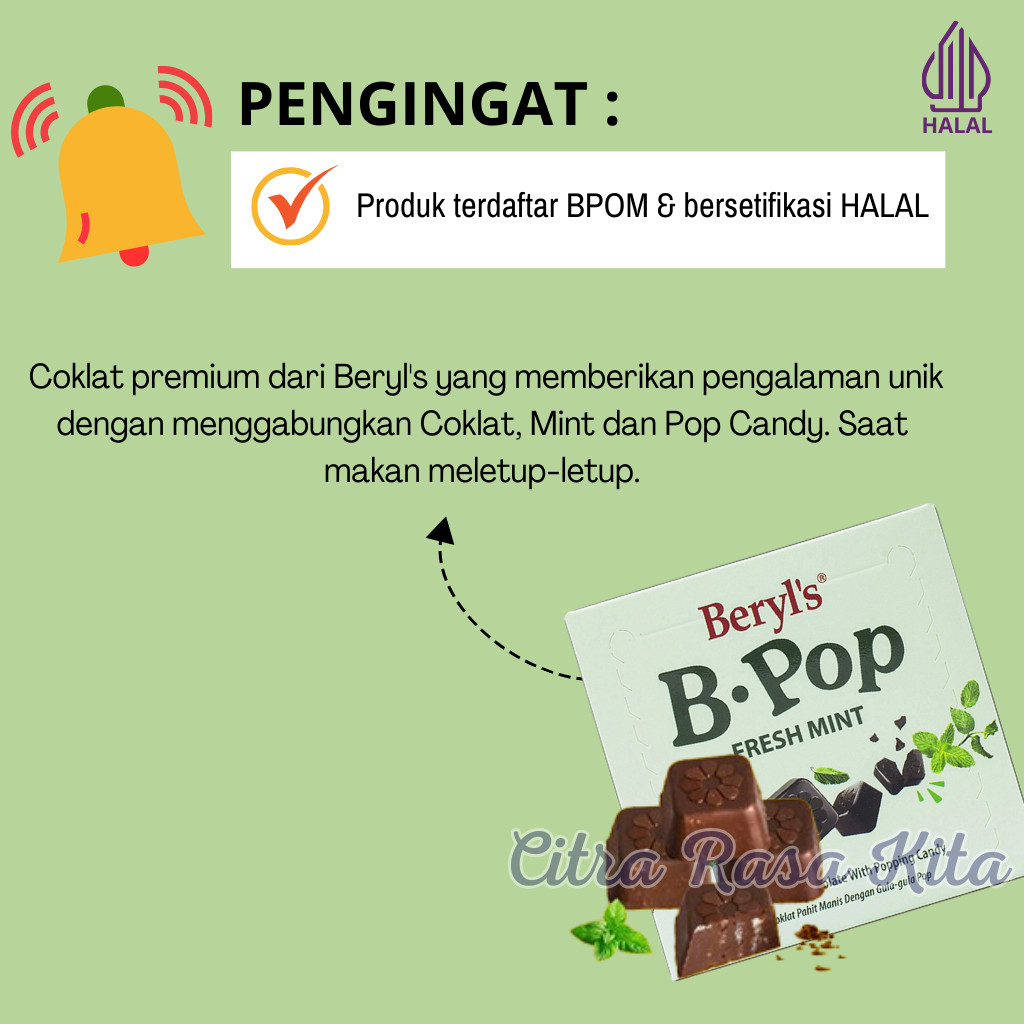 

Andrianbijaksana Beryls Crunchy Delights Chocolate Biscuit Ball & B Pop Fresh Mint Bittersweet