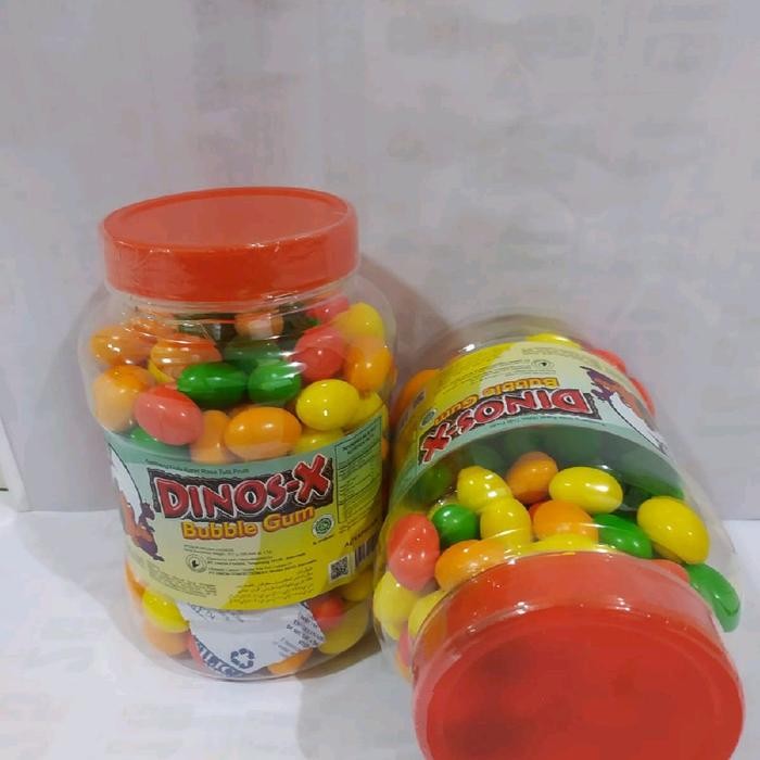 

Dinos-X Bubble Gum Isi 195 Pcs, Permen Karet Rasa Tutti Frutti-Candy Cemilan Makanan Ringan Toples