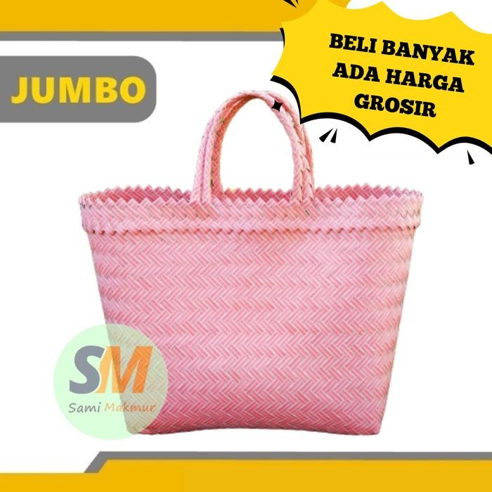 PREMIUM Tas Anyaman Plastik Lurik POLOS JUMBO / Tas Souvenir Murah Parcel Belanja