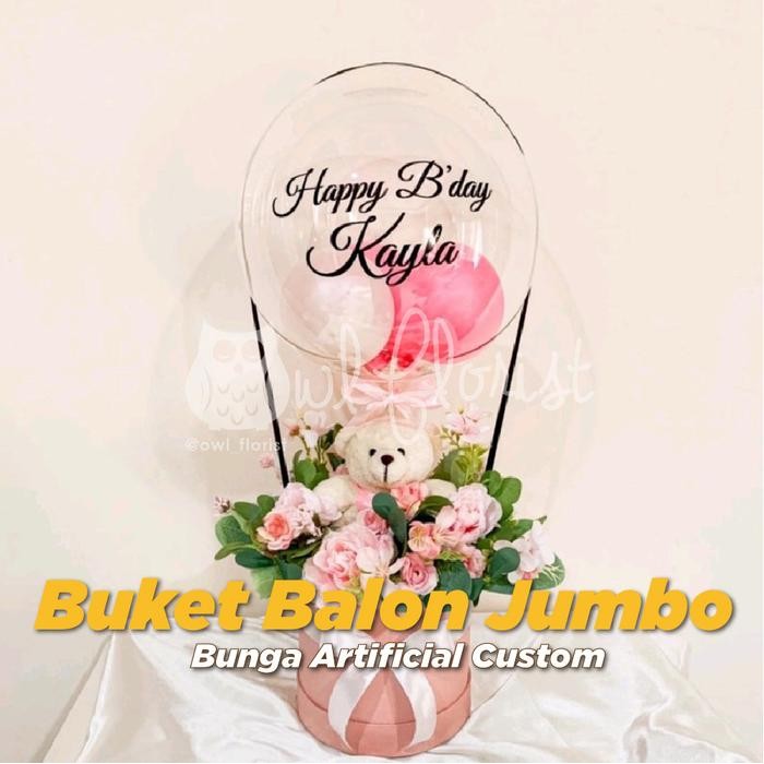 PREMIUM Buket Balon Bunga Artificial Jumbo Custom Snack Wisuda Ulang Tahun Owl
