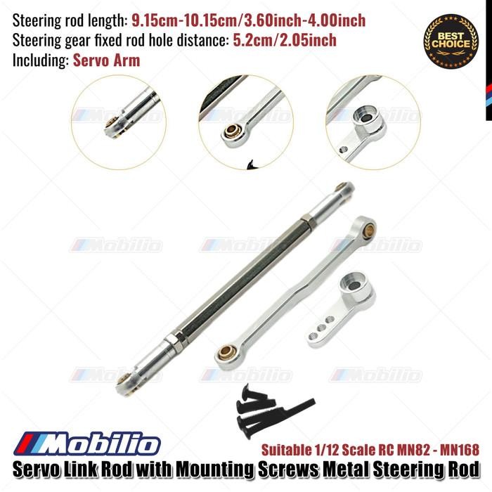 PROMO SERVO LINK ROD WITH MOUNTING SCREWS METAL STEERING ROD SUITABLE 1/12 SCALE RC MN82 - MN168