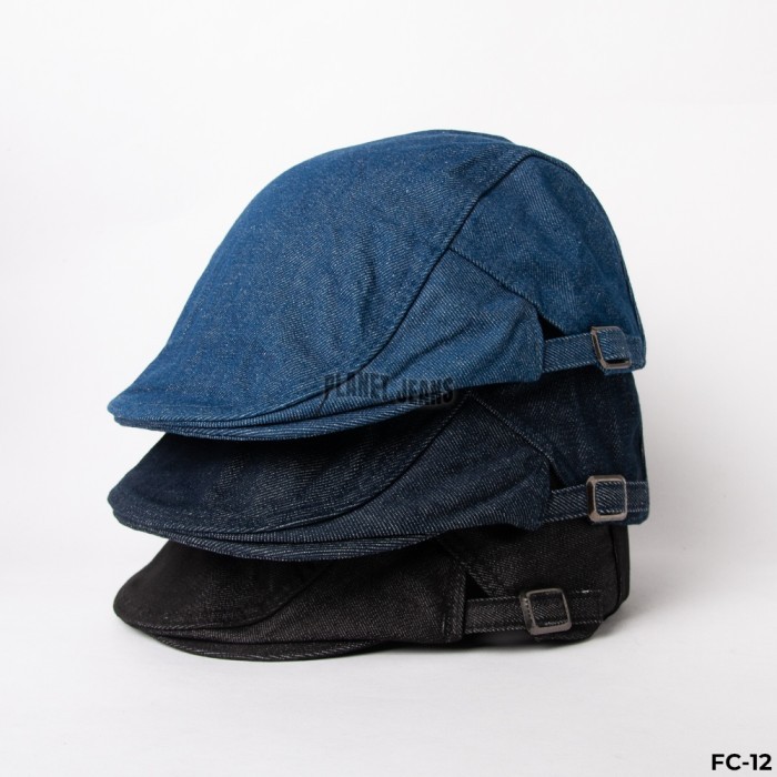 PROMO TOPI FLAT CAP BAHAN DENIM VINTAGE NEWSBOY - FC12 PLANET JEANS READY