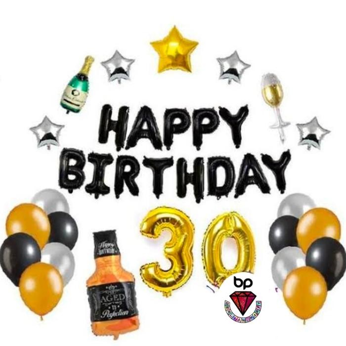 PREMIUM Balon Set Happy Birthday / Balon Paket Dekorasi Hitam Gold