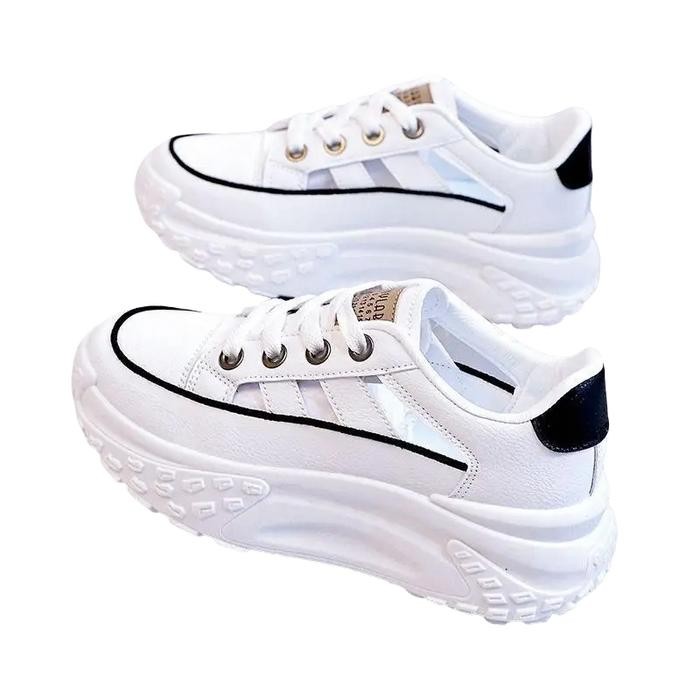 Sepatu Sneakers Wanita Wedges Tinggi IMB W035 Hitam Merah Putih -Sepatu Sneakers Wanita Wedges