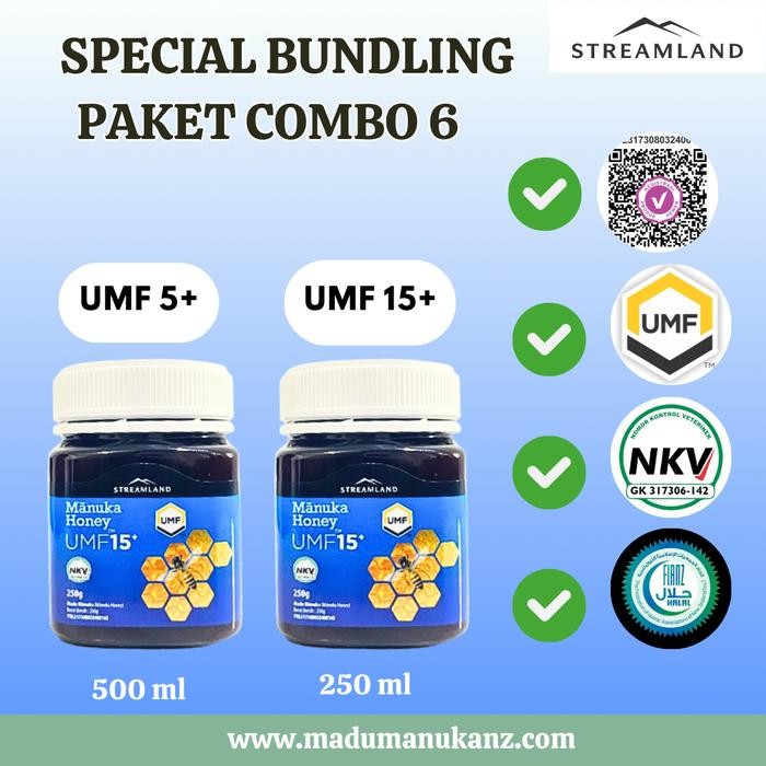 

Paket Combo 6 Streamland Madu Manuka UMF 15+ (isi 2 Botol)